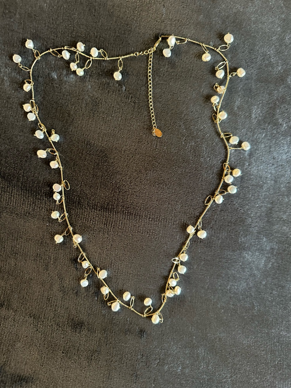 Delicate 30” Gold Pearl Vine Necklace - White Pearls
